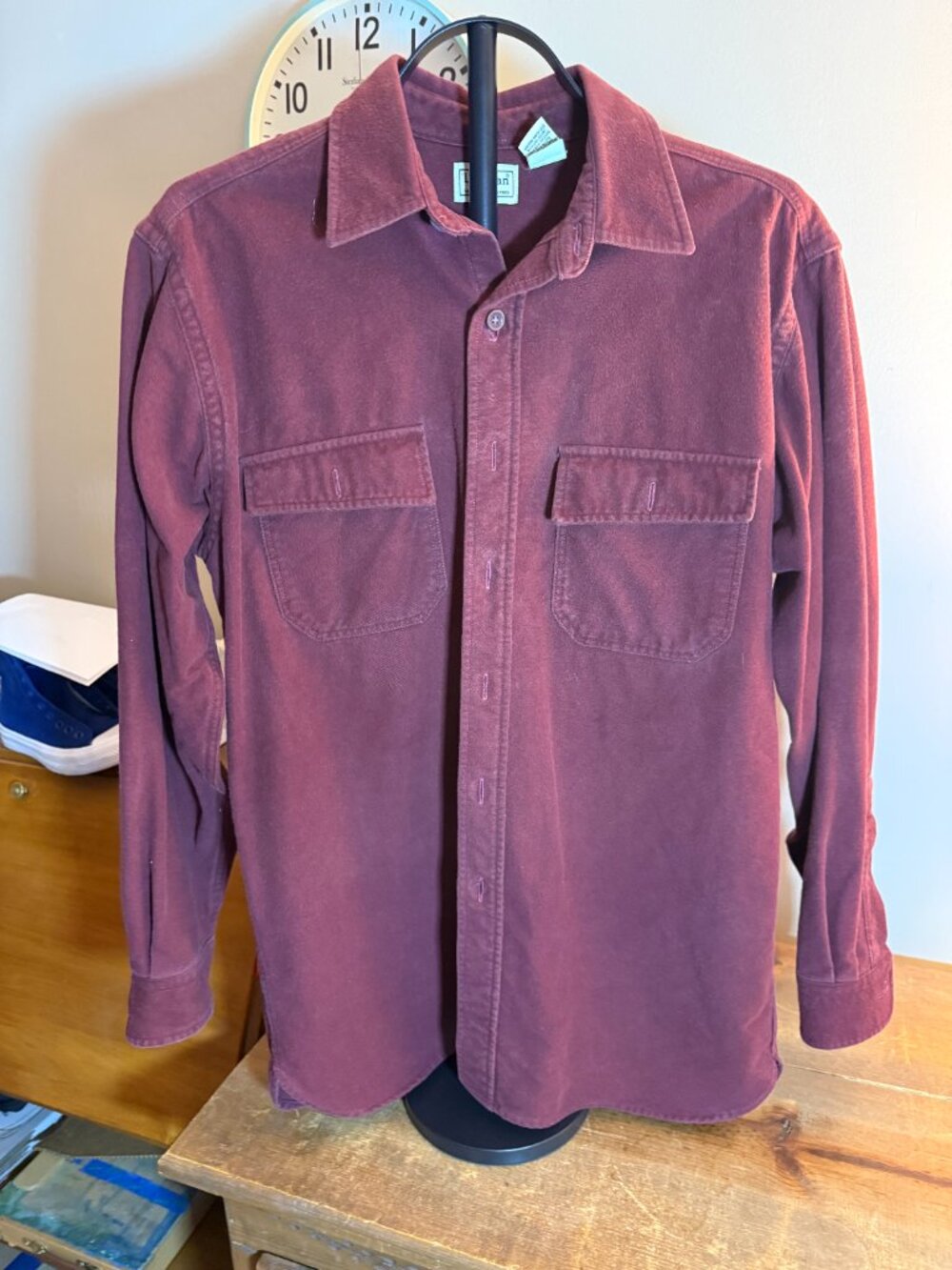 L.L.Bean Men’s Long Sleeve Shirt Medium Maroon 100% Cotton OMT Regular Fit Casua